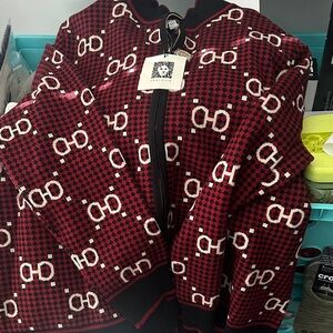Anne Klein Red and Black Patterned Jacket